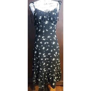 Midi halter ruffle black daisy ditsy floral GOLDIE WILDFLOWER DRESS lined NEW